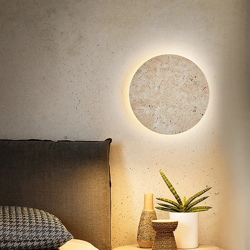Lámpara de pared Wabi-Sabi Circular - Luz Ambiental Minimalista de Piedra Natural