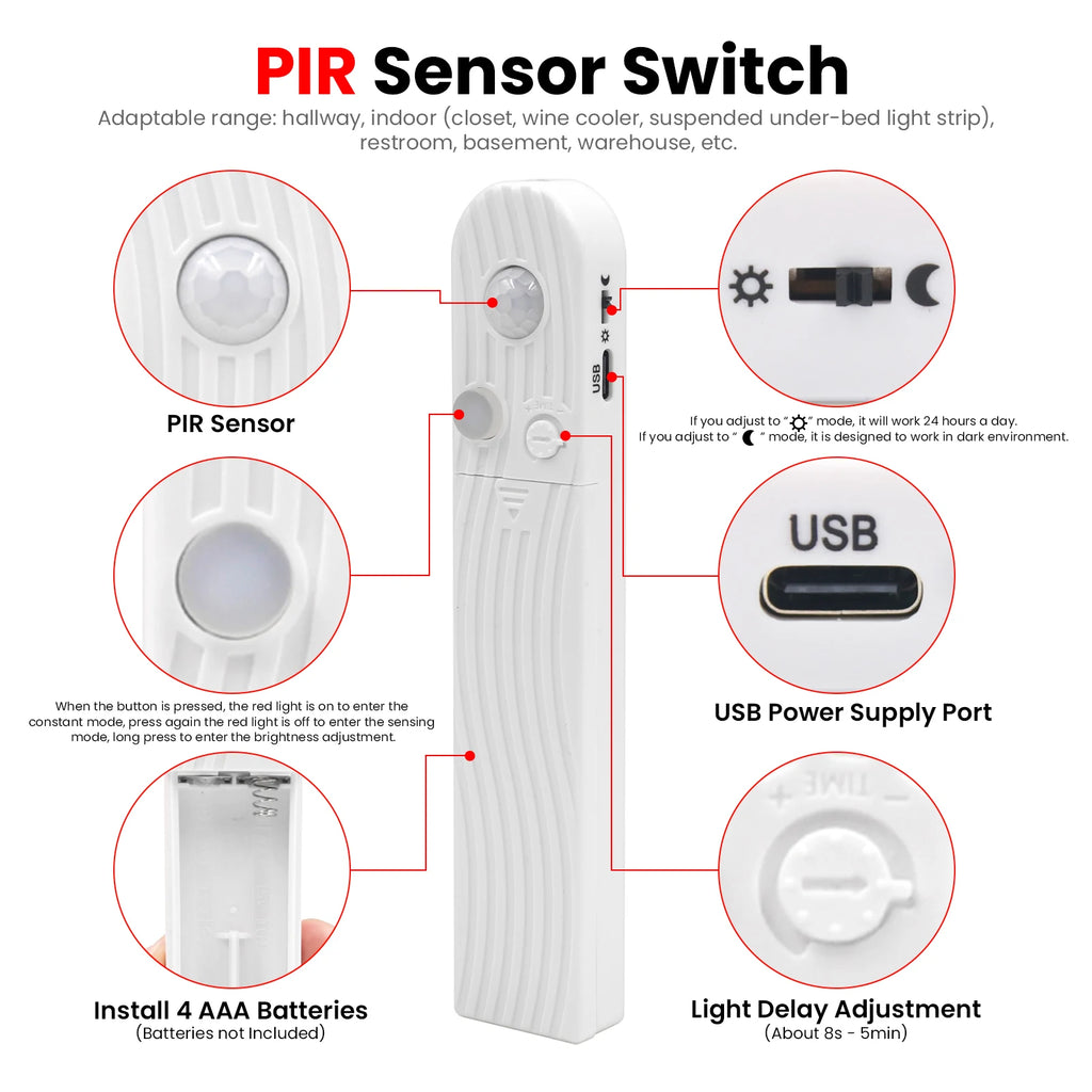 Luz LED con Sensor de Movimiento|Iluminación Automática para Armarios, Escaleras y Dormitorio