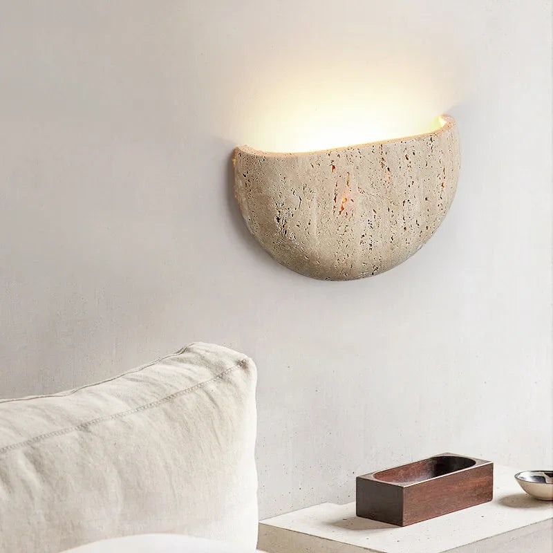 Lámpara de Pared de Piedra Natural Wabi-Sabi - Luz Cálida Decorativa y Mediterránea