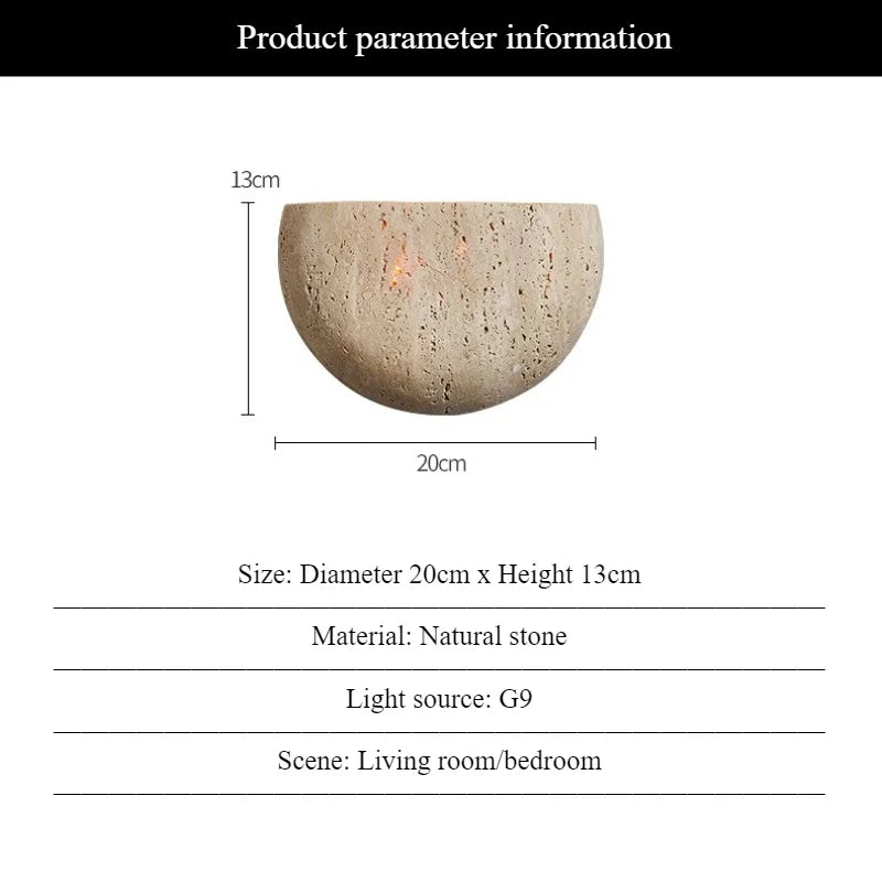 Lámpara de Pared de Piedra Natural Wabi-Sabi - Luz Cálida Decorativa y Mediterránea