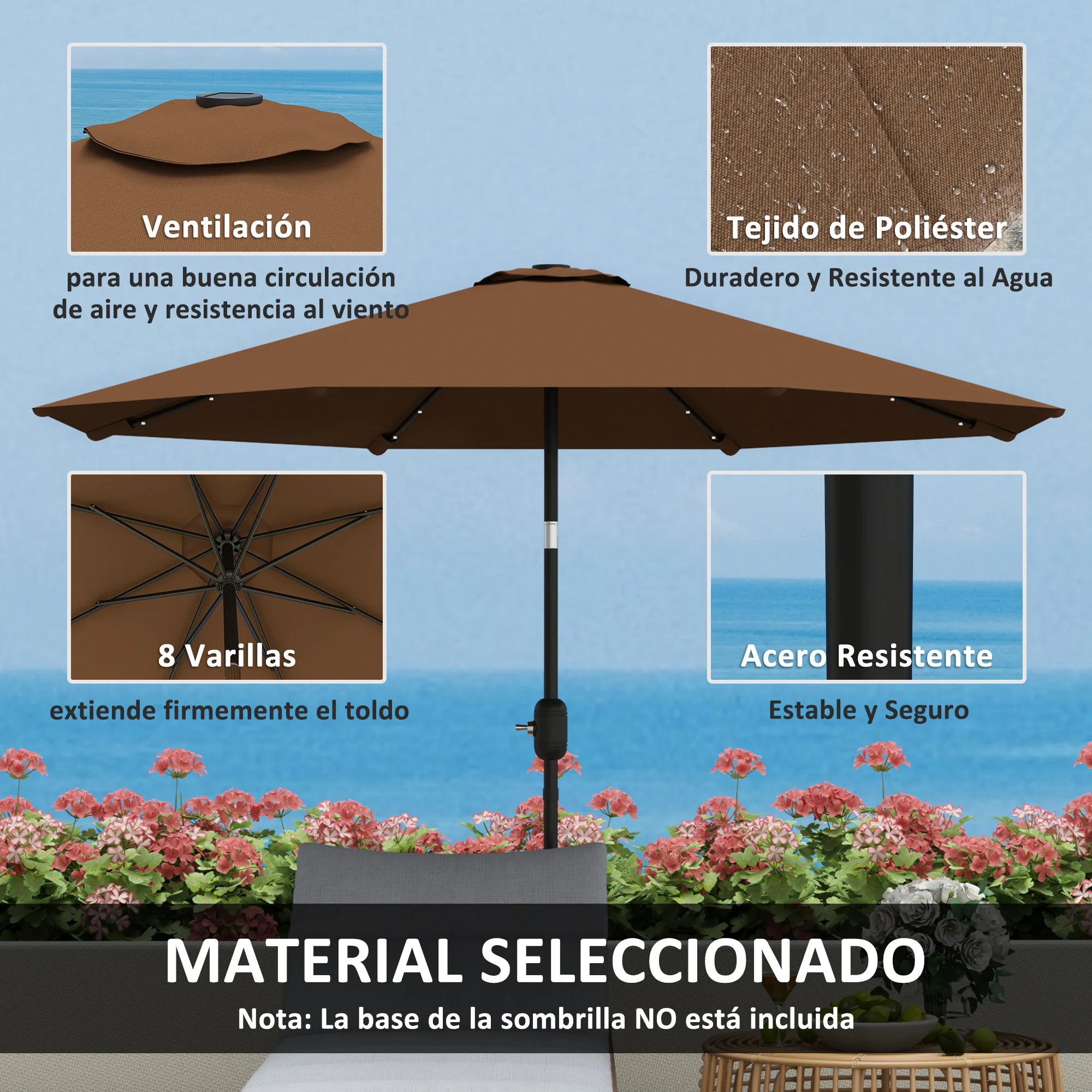 Sombrilla Solar LED para Jardín y terraza - Iluminación nocturna Elegante