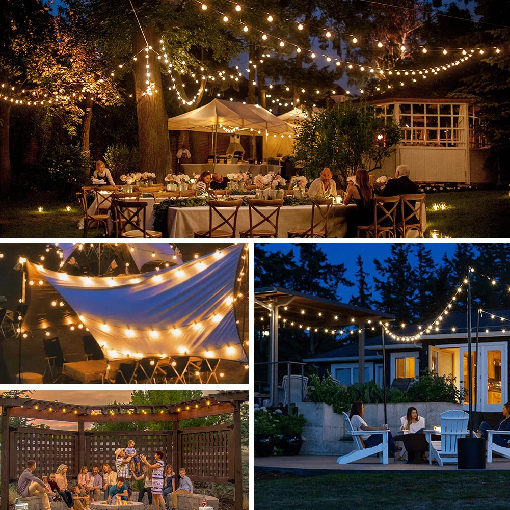 Guirnalda Solar LED Vintage G40 para Exterior - Luz Cálida Impermeable para Jardín, Terraza y Balcón