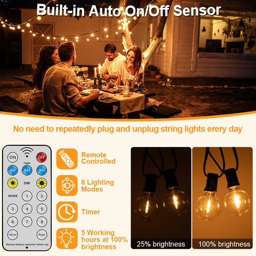 Guirlande Solaire LED Vintage G40 pour Extérieur - Lumière Chaude Étanche pour Jardin, Terrasse et Balcon