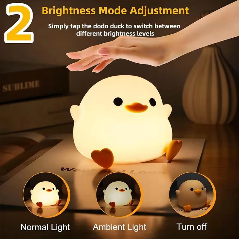 Lámpara Infantil Patito LED Recargable - Luz Nocturna Suave para Bebés y Niños