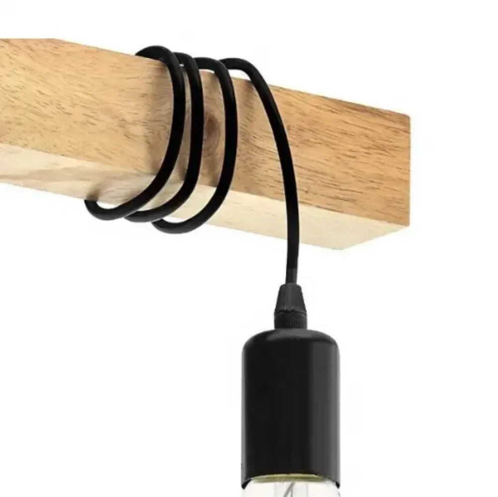Lámpara Colgante Industrial de Madera con 3 Luces - Estilo Nórdico