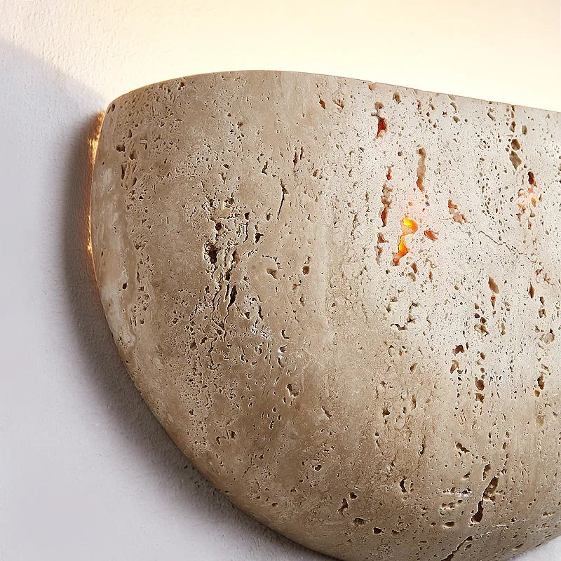 Lámpara de Pared de Piedra Natural Wabi-Sabi - Luz Cálida Decorativa y Mediterránea