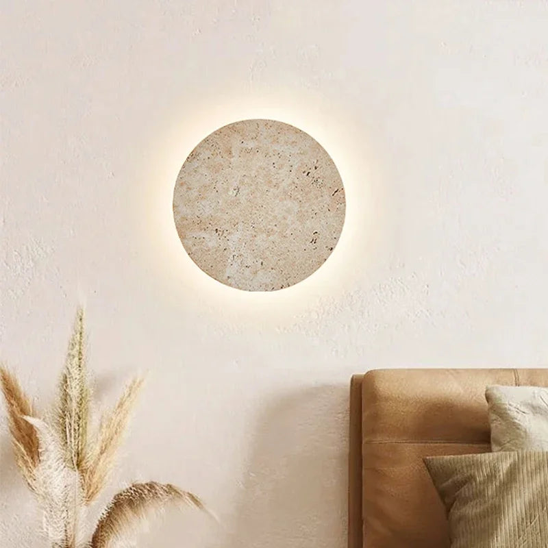 Lámpara de pared Wabi-Sabi Circular - Luz Ambiental Minimalista de Piedra Natural