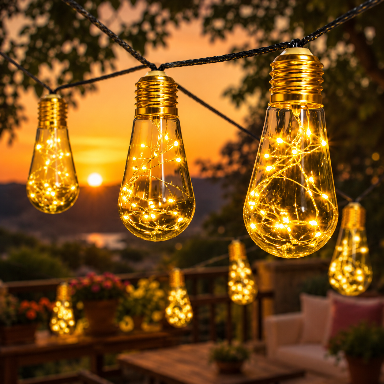 Guirnalda Solar Vintage LED Exterior - Luces Decorativas para Jardín, Terraza y Balcón