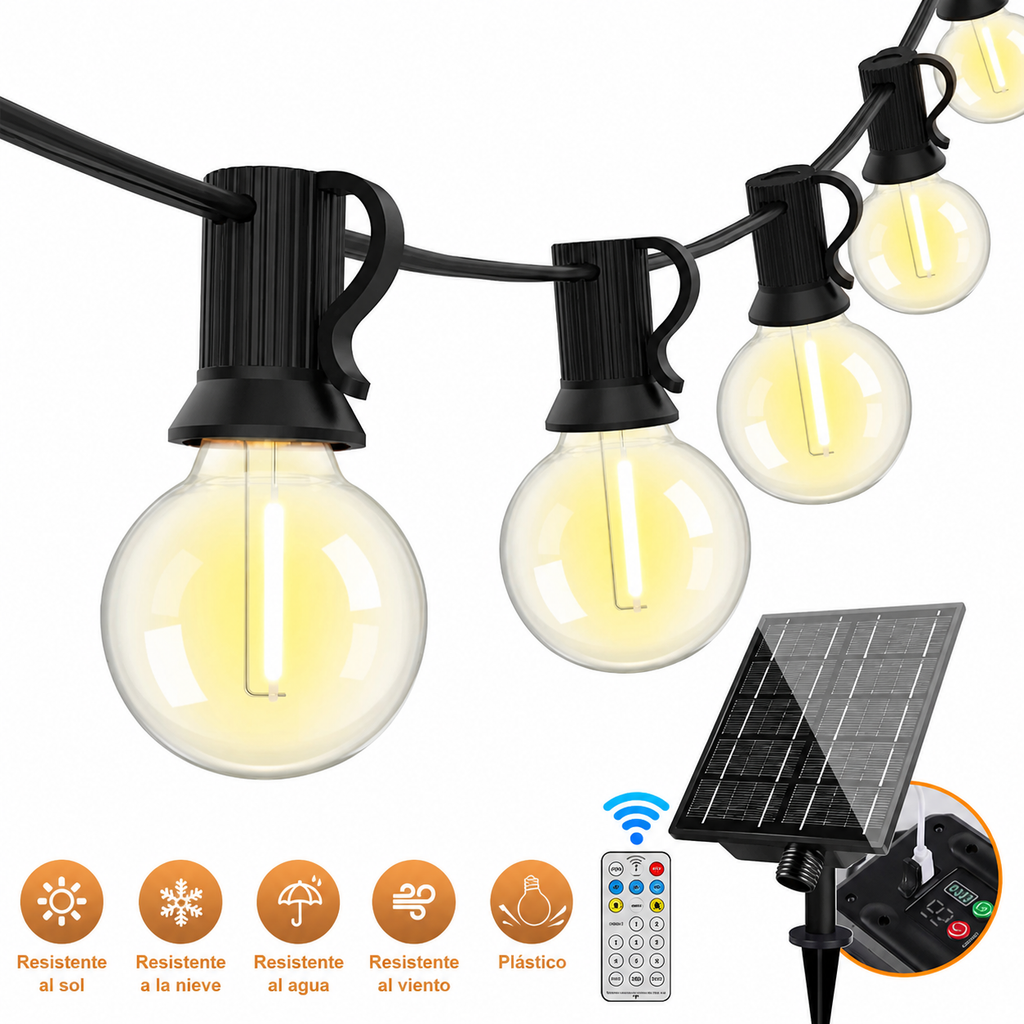 Guirlande Solaire LED Vintage G40 pour Extérieur - Lumière Chaude Étanche pour Jardin, Terrasse et Balcon