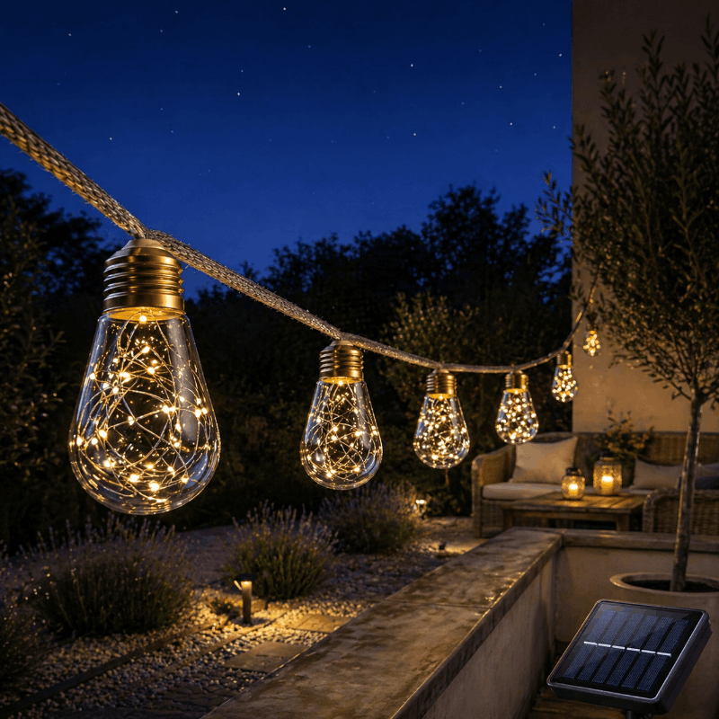 Guirnalda Solar Vintage LED Exterior - Luces Decorativas para Jardín, Terraza y Balcón
